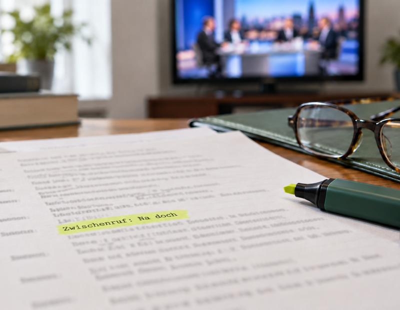 Protokoll und Dokumentation eines Fernsehausschnitts der Diskussionsrunde mit Zwischenruf.
