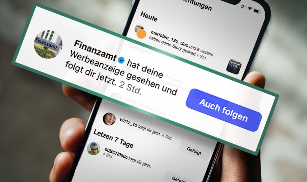 Smartphone mit geöffnetem Social-Media-Profil als Symbolbild für steuerpflichtige Einnahmen von Influencern.